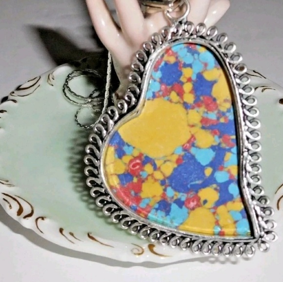 Mosaic Jasper ❤Heart❤ Pendant 925 Silver - Picture 3 of 3